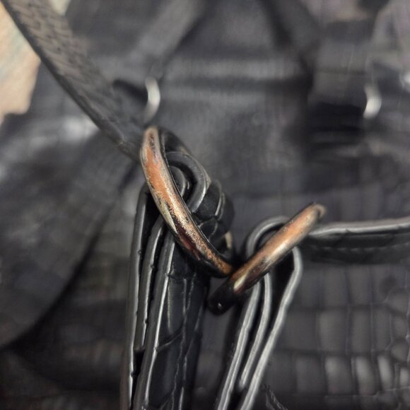 H Halston Women's Black Croc Embossed Backpack Handbag - Picture 8 of 12